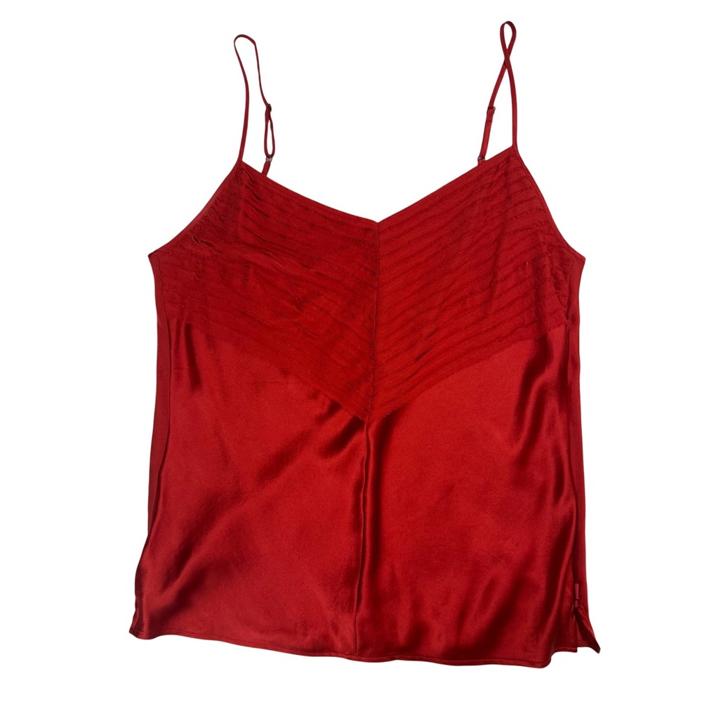 Karen Kane Lifestyle Red 100% Silk Chevron Pleated Camisole Tank Top Size 12